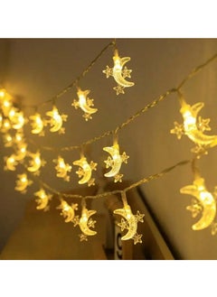 Warm White LED String Lights with Star & Crescent Moon Design | Battery Operated (AA Batteries Not Included) | Fixed White LED Lighting for a Ramadan Ambiance | 6m (40 LEDs)