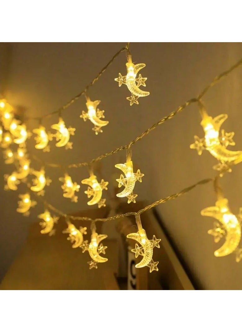Toko - Warm White LED String Lights with Star & Crescent Moon Design | Battery Operated (AA Batteries Not Included) | Fixed White LED Lighting for a Ramadan Ambiance | 6m (40 LEDs) - Image 1