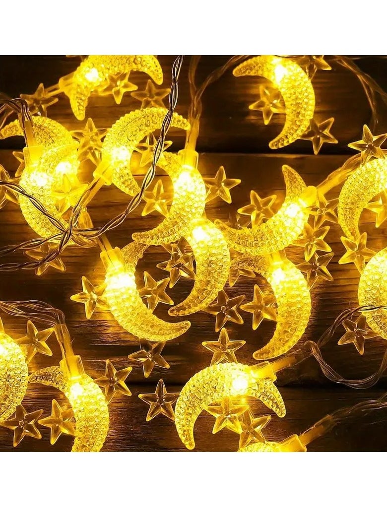 Toko - Warm White LED String Lights with Star & Crescent Moon Design | Battery Operated (AA Batteries Not Included) | Fixed White LED Lighting for a Ramadan Ambiance | 6m (40 LEDs) - Image 1