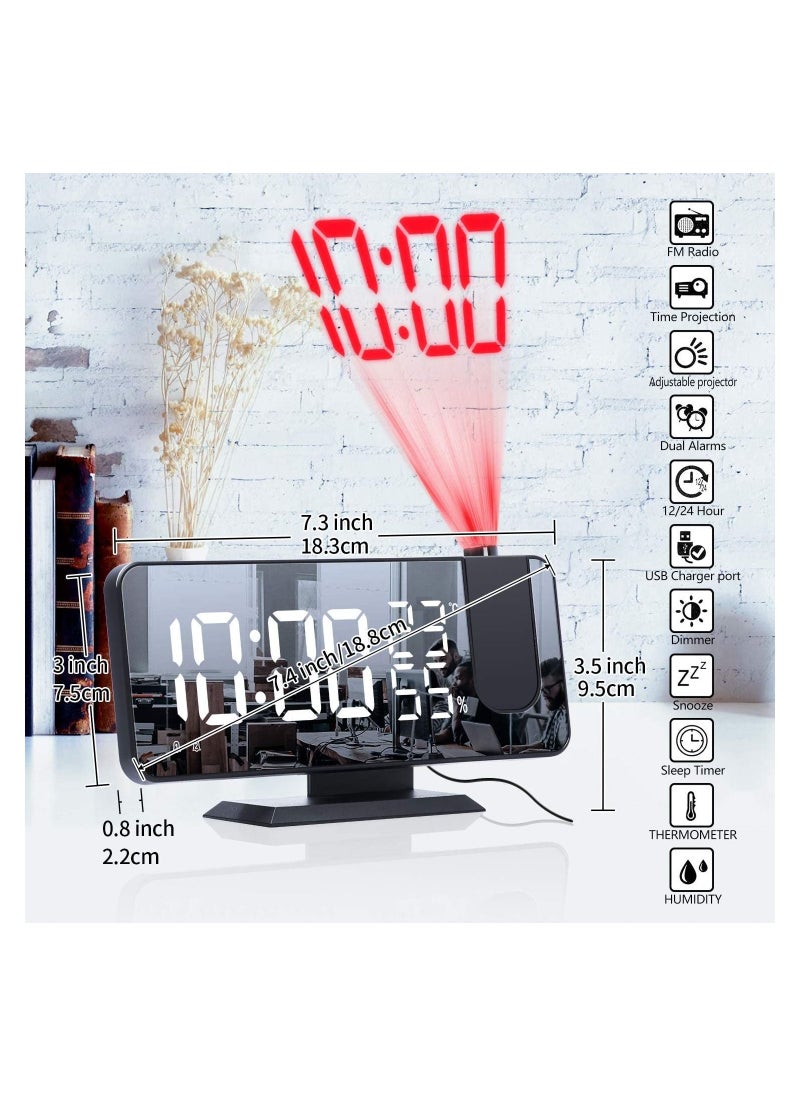 Generic - Projection Alarm Clock for Bedroom Ceiling Digital Radio Alarm Clock with USB Phone Charger Dual Alarm Clock with 2 Alarm Sounds 4 Dimmer 180° Rotable LED Screen Alarm Clock - Image 1