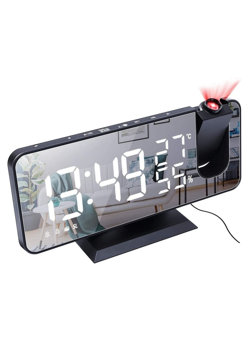 Generic - Projection Alarm Clock for Bedroom Ceiling Digital Radio Alarm Clock with USB Phone Charger Dual Alarm Clock with 2 Alarm Sounds 4 Dimmer 180° Rotable LED Screen Alarm Clock - Image 1