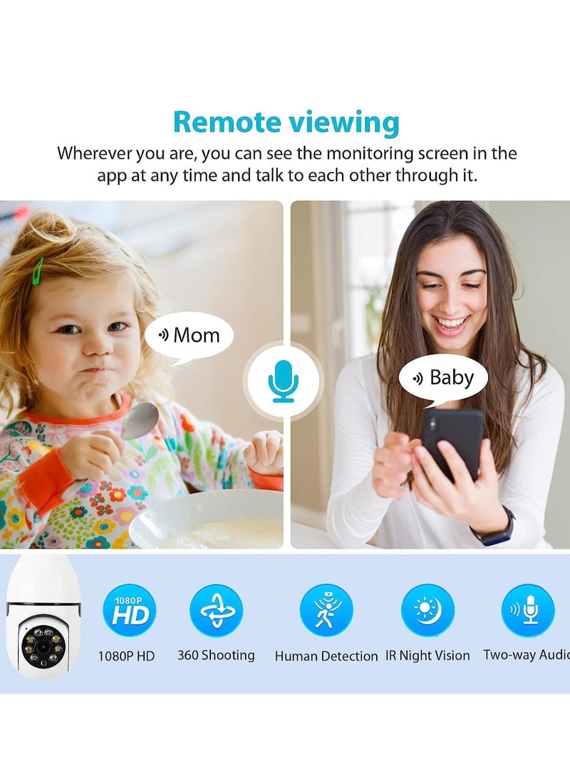 ELTRAZONE - 1080P Wireless Tovnet Wifi Pan/Tilt Light Bulb Security Camera, 360 Degrees 3.0MP Cam Home Surveillance CCTV Panoramic IP Camera, with Night Vision, Two Way Audio, Smart Motion Detection - Image 1