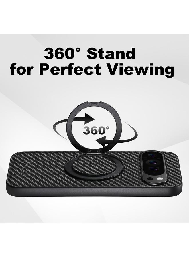 Suteni Case For Google Pixel 9 Pro XL G3 Carbon Fiber Leather 360 Rotation Holder MagSafe Phone Case - Image 2