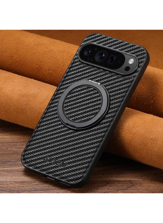 Suteni Case For Google Pixel 9 Pro XL G3 Carbon Fiber Leather 360 Rotation Holder MagSafe Phone Case - Image 1