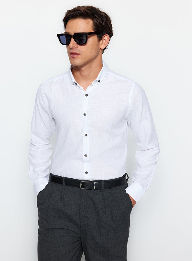 trendyol White Slim Fit Textured Cotton Shirt TMNAW23GO00162 - Image 1