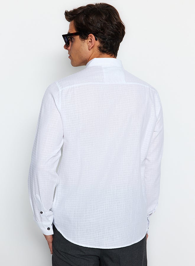 trendyol White Slim Fit Textured Cotton Shirt TMNAW23GO00162 - Image 5