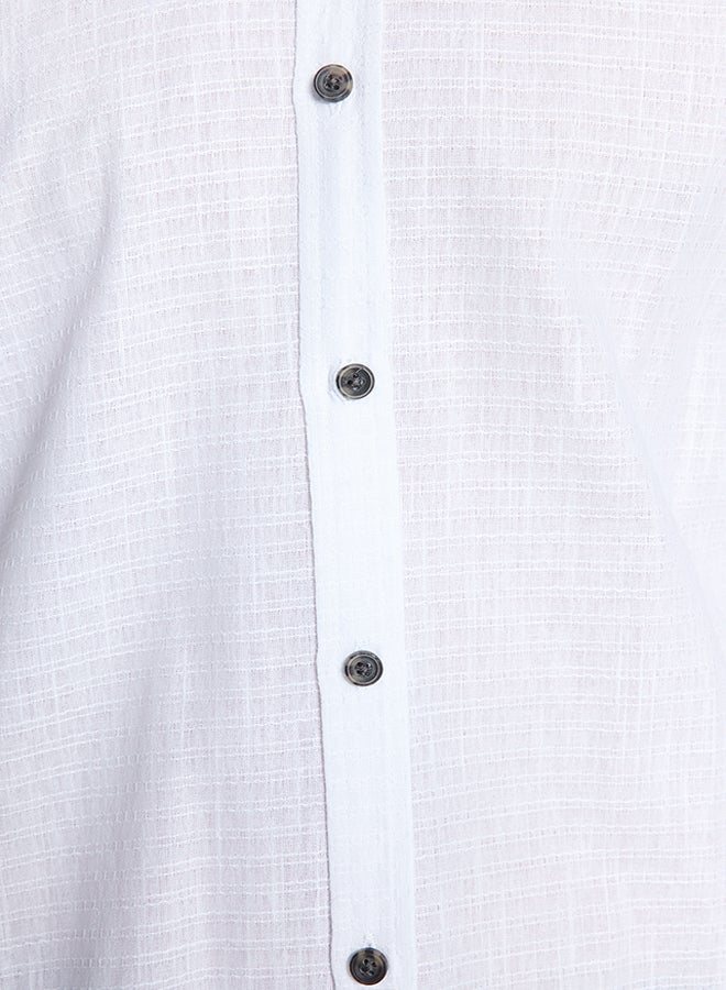 trendyol White Slim Fit Textured Cotton Shirt TMNAW23GO00162 - Image 4