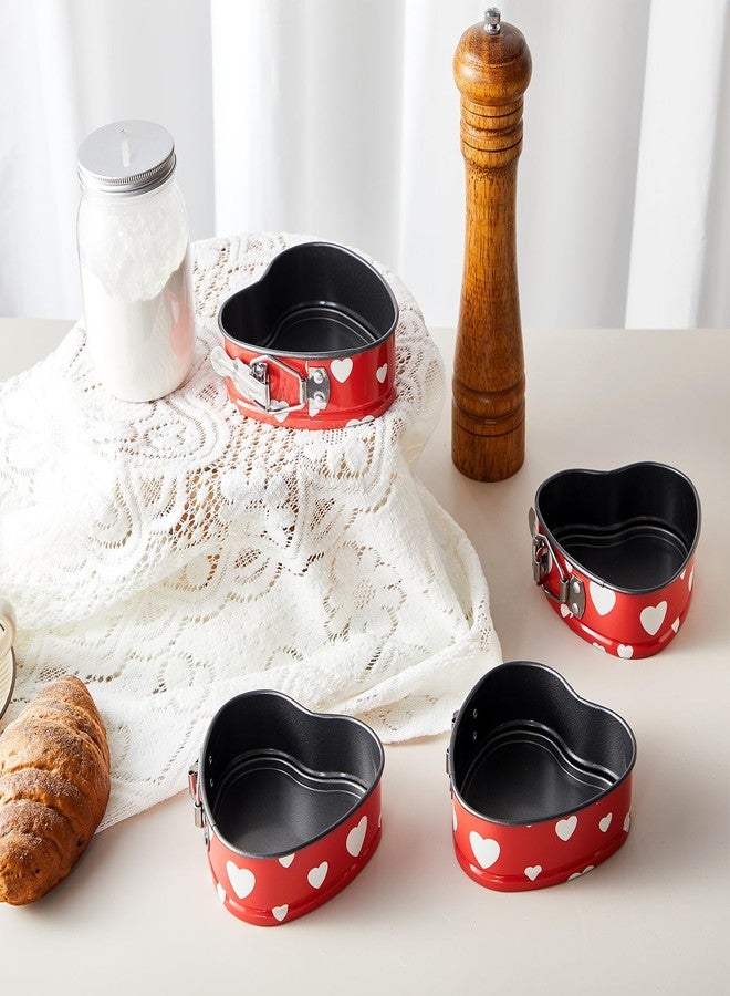 Hoolerry 6 Pcs Mini Heart Springform Pan 4 Inch Heart Shape Mini Cheesecake Pans Non Stick Heart Cake Mold Small Heart Cake Pan with Drop Bottom for Air Fryer Pressure Cooker Baking (Red) - Image 4