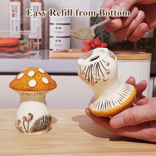 Fungi Fun Ceramic Mushroom Salt and Pepper Shakers Set Cute and Decorative Salt and Pepper Shakers for Mushroom Kitchen Decor Unique HandPainted Spice Containers for Table or Countertop - Image 3