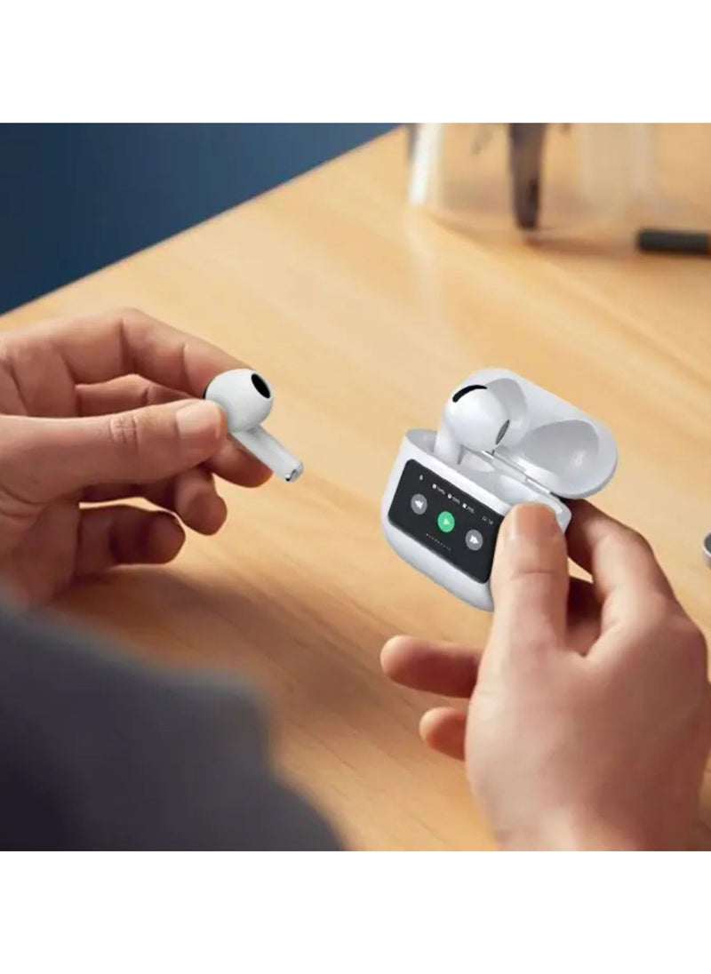 porodo - Soundtec Glimpse Earbuds with Touch Display, TWS, Portable, Bluetooth 5.4, 4 Hours Playtime, 300mAh Battery Capacity, Touch Controls - White - Image 1