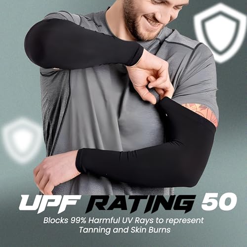 Autofy AeroX 300 GSM Outdoor Indoor Use Unisex Arm Sleeves UV Tan Protection for Men Women Children with Compression & Cooling Effect (Pack of 1-2pcs) (Black) - Image 4
