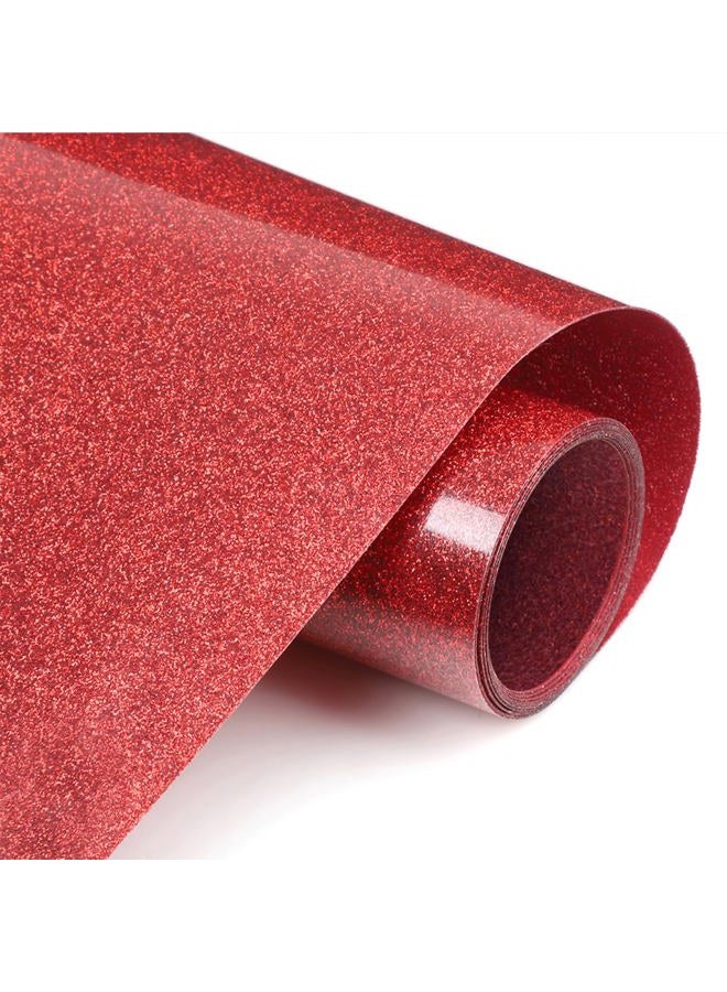 TransWonder Red Glitter HTV Glitter Heat Transfer Vinyl 12inx5ft Glitter HTV Vinyl Iron on Vinyl for Cricut T Shirts (Red) - Image 1