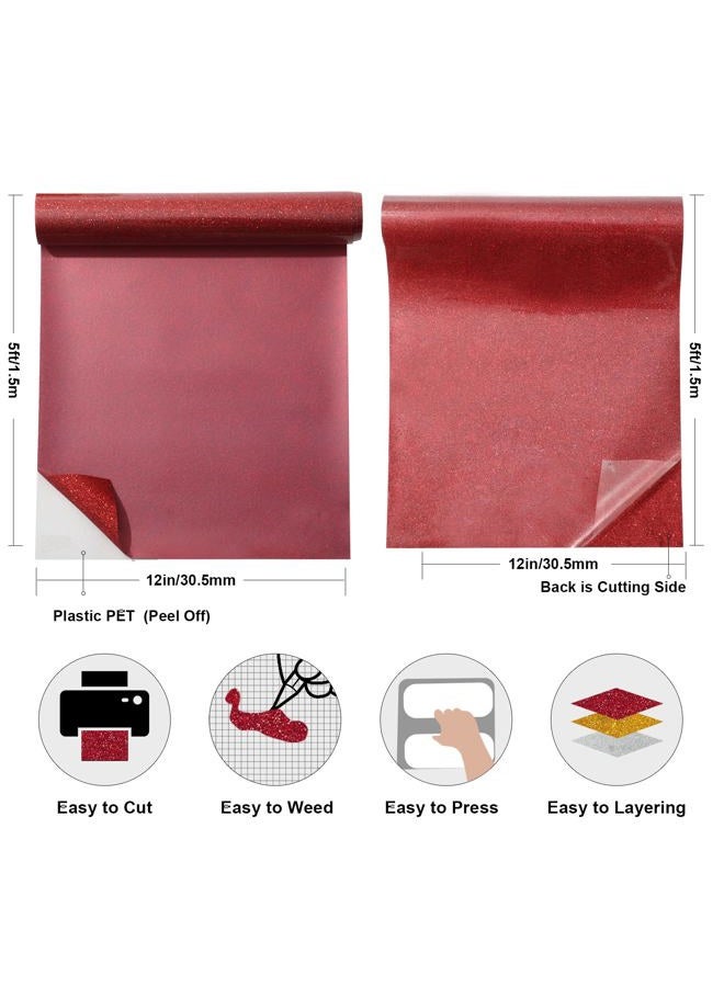 TransWonder Red Glitter HTV Glitter Heat Transfer Vinyl 12inx5ft Glitter HTV Vinyl Iron on Vinyl for Cricut T Shirts (Red) - Image 2