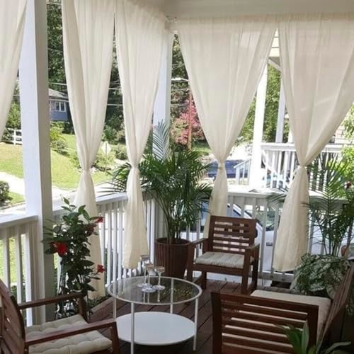 youleyar Sheer Outdoor Curtains for Patio Waterproof 4 Panels Linen Look Rod Pocket Indoor Ivory Voile Curtain for Living Room, Bedroom, Porch, Pergola, Cabana, Gazebo(52x120 Inch, Ivory) - Image 4