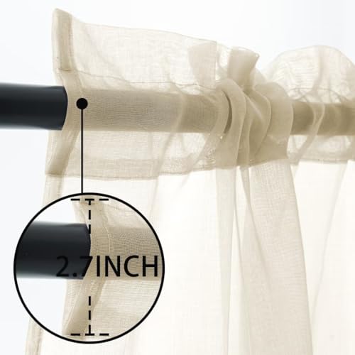 youleyar Sheer Outdoor Curtains for Patio Waterproof 4 Panels Linen Look Rod Pocket Indoor Ivory Voile Curtain for Living Room, Bedroom, Porch, Pergola, Cabana, Gazebo(52x120 Inch, Ivory) - Image 5
