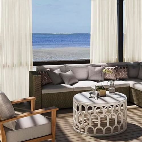 youleyar Sheer Outdoor Curtains for Patio Waterproof 4 Panels Linen Look Rod Pocket Indoor Ivory Voile Curtain for Living Room, Bedroom, Porch, Pergola, Cabana, Gazebo(52x120 Inch, Ivory) - Image 3