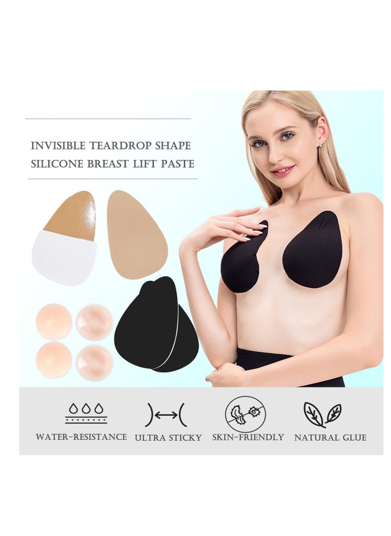SYOSI - 2 Pairs br ea st Lift Tape Push Up Pasties Adhesive Invisible br ea st Tape with 2 Pairs Nipple Covers Backless Nipple Cover SetDIY br ea st Lift Grade with Silicone br ea st Nipple Cover SIZE:M - Image 1