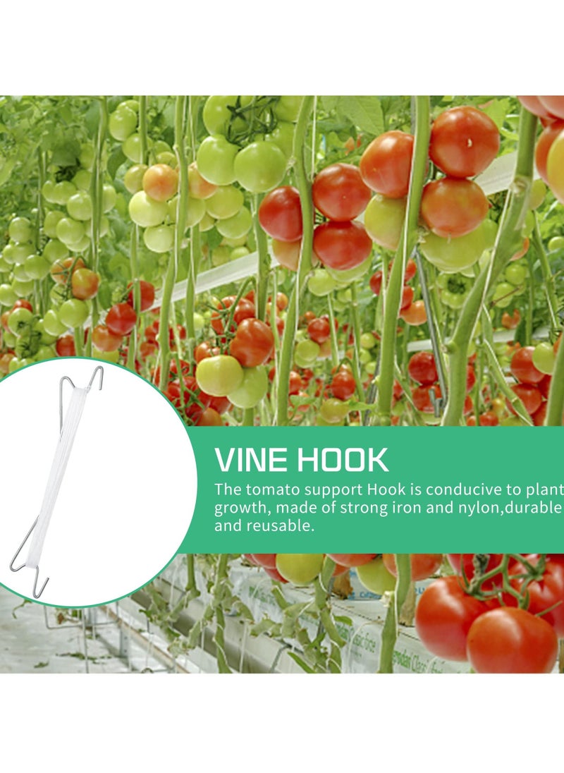 SYOSI 20Pcs Tomato Support Hooks & Clips, J Hook Clips to Prevent Tomatoes Falling Off Iron Plant Climbing Hooks with 33ft Rope