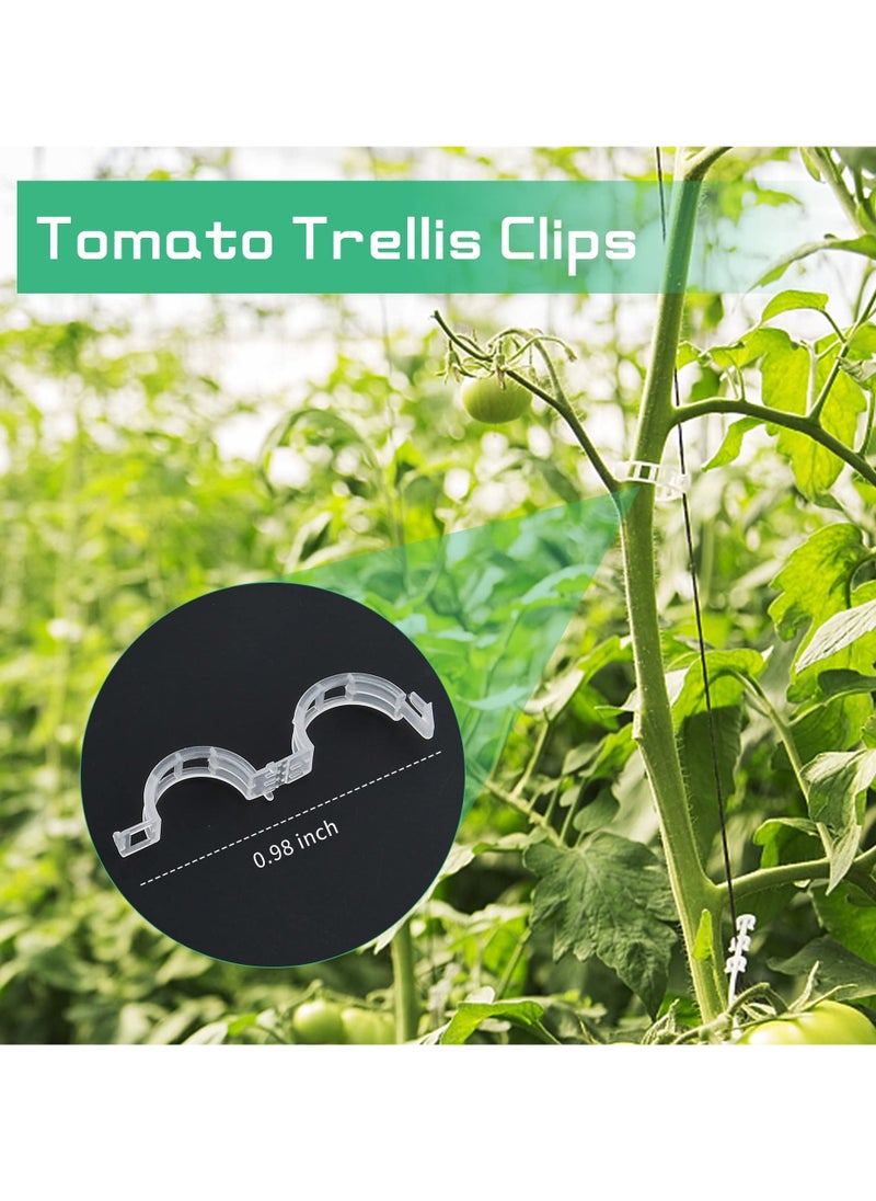 SYOSI 20Pcs Tomato Support Hooks & Clips, J Hook Clips to Prevent Tomatoes Falling Off Iron Plant Climbing Hooks with 33ft Rope