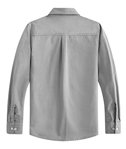 Spring&Gege Boys' Long Sleeve Woven Dress Shirt Formal School Uniform Button Down Shirt with Chest Pocket, Silver, 13-14 Years - Image 2