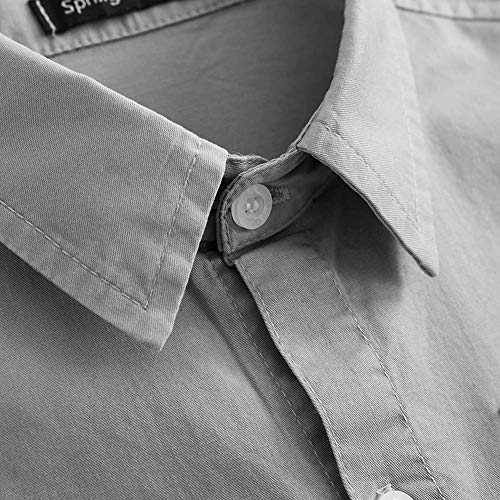 Spring&Gege Boys' Long Sleeve Woven Dress Shirt Formal School Uniform Button Down Shirt with Chest Pocket, Silver, 13-14 Years - Image 4