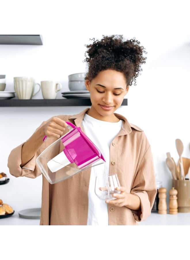 Aquaphor AQUAPHOR Smile Water Filter Jug 2.9L Cyclamen Pink | Slim, Space-Saving Design | Fits Fridge Door | Includes 1x A5 Filter (350L) | Reduces Limescale, Chlorine & Microplastics  - Image 2