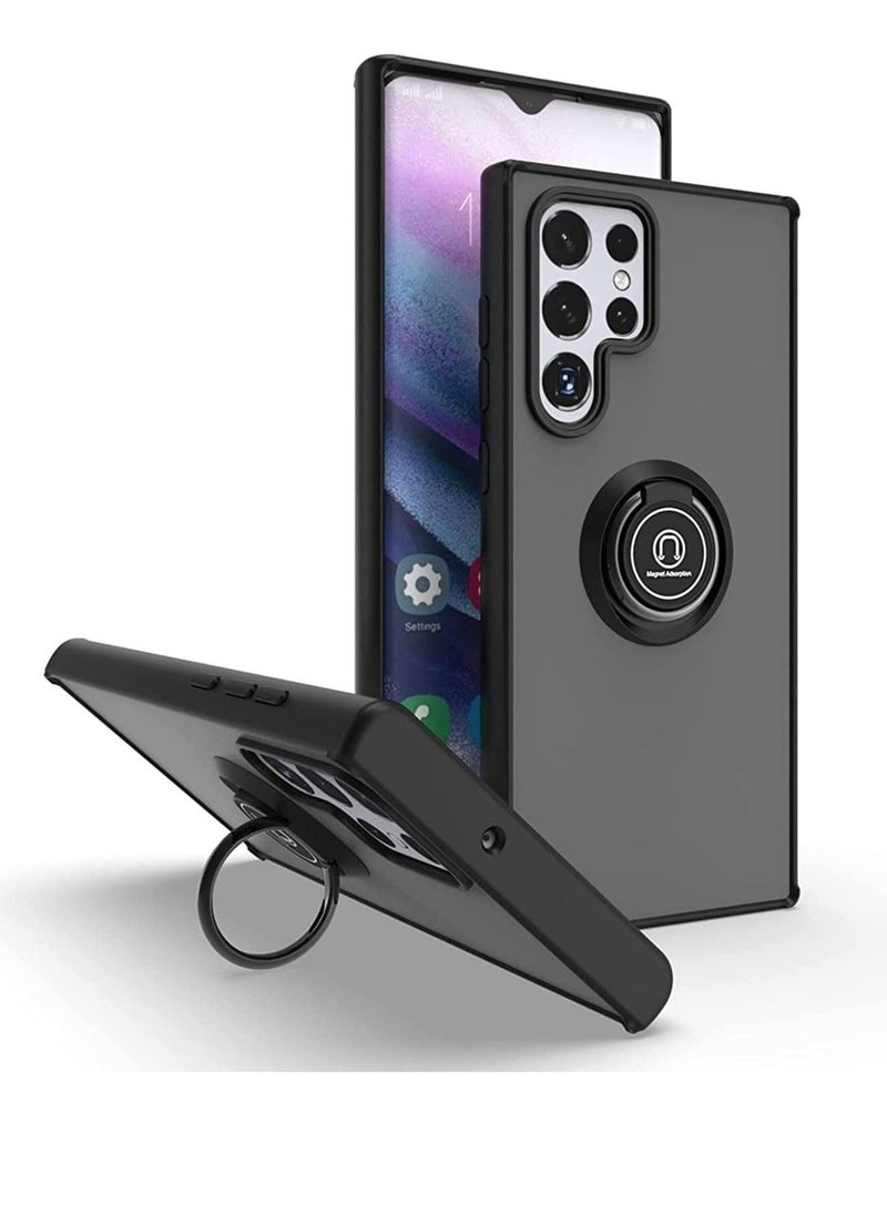 Raxoom Case Cover Metal Ring Holder Grip Kickstand Car Magnetic Mount Shockproof Matte Hard Back Bumper Case for Samsung Galaxy S23 Ultra - Image 1