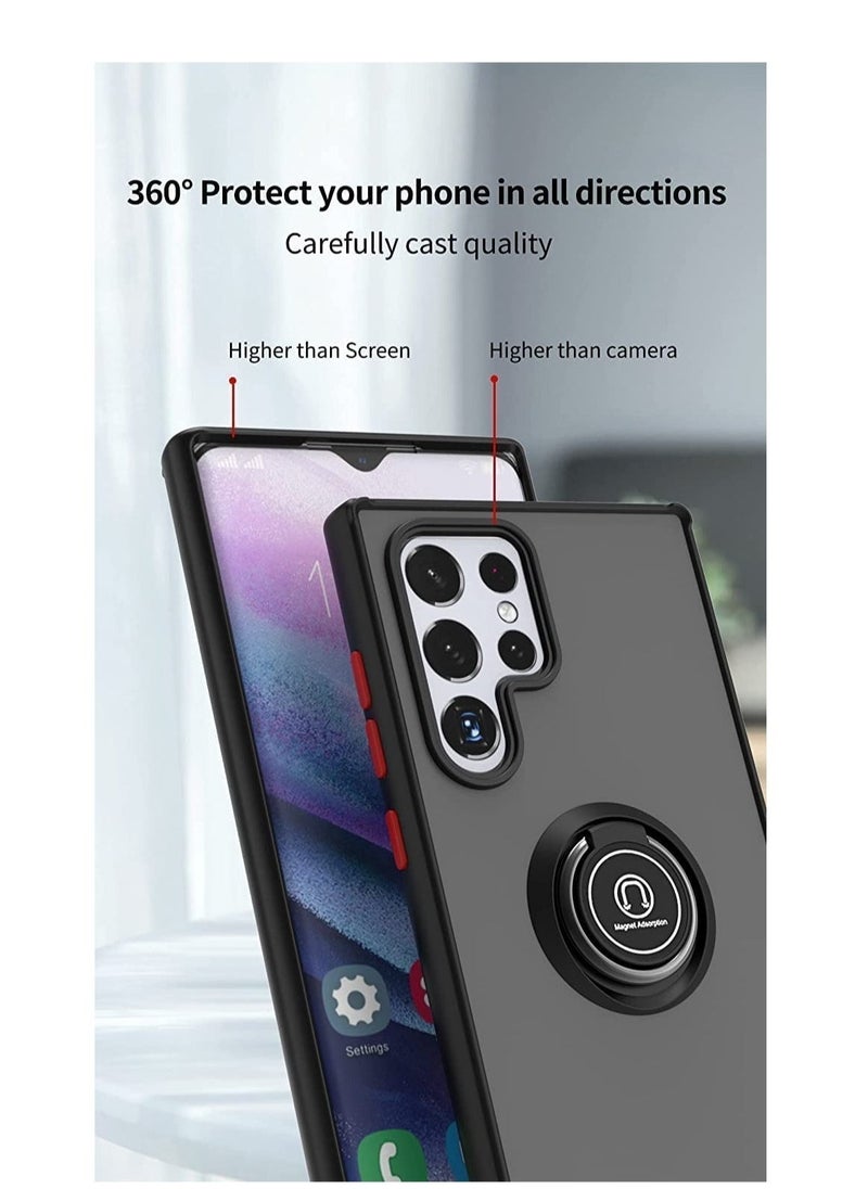Raxoom Case Cover Metal Ring Holder Grip Kickstand Car Magnetic Mount Shockproof Matte Hard Back Bumper Case for Samsung Galaxy S23 Ultra - Image 2