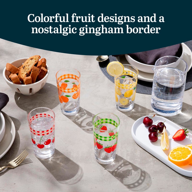 Libbey Vintage Juice Drinking Glasses Set of 4, Colorful, Retro Fruit Design Glass Cups Set, Dishwasher Safe Water Glasses Set for Everyday Beverages - Image 4