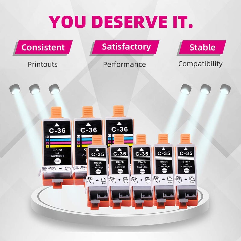 IN INTACTECH Compatible Ink Cartridges Replacement for Canon PGI-35 (Black) and PGI-36(Color) Work for pixma ip110 ip100 tr150 mini260 mini320 (Black - 5 nos and Tricolor - 3 nos, 8-Pack) - Image 2