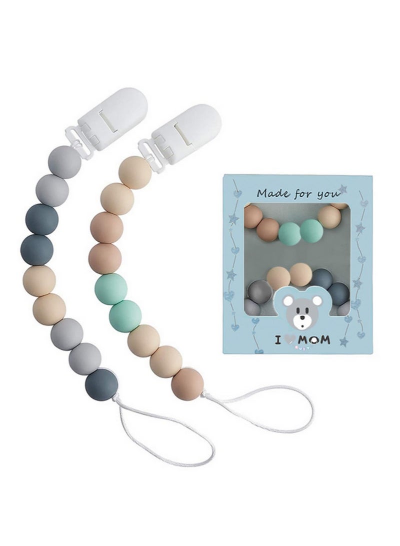 2Pcs Pacifier Clips Chain Silicone Bead BPA Free Dummy Clip Holder Soother Chain Holder For Nipples Toddler Toy Baby Shower Gift (A) - Image 1