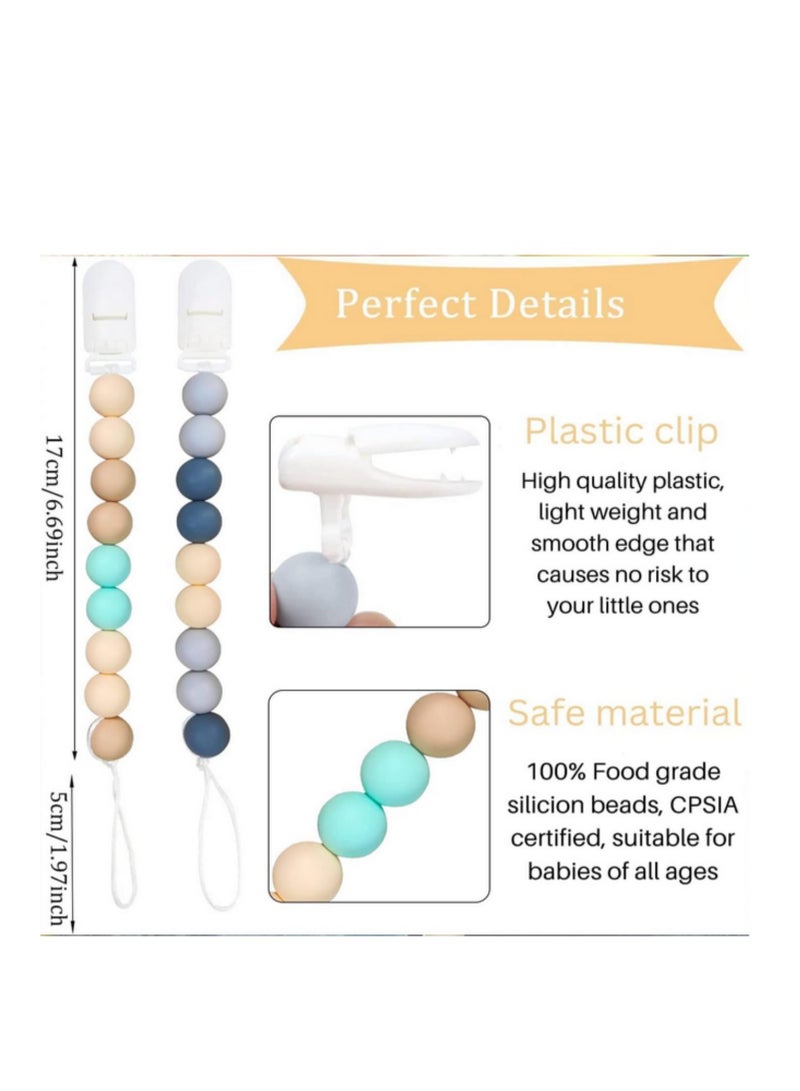 2Pcs Pacifier Clips Chain Silicone Bead BPA Free Dummy Clip Holder Soother Chain Holder For Nipples Toddler Toy Baby Shower Gift (A) - Image 2