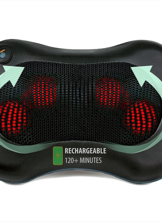 Zyllion - Shiatsu Back and Neck Massager with Heat - Cordless Rechargeable 3D Kneading Deep Tissue Massage Pillow for Chair, Car, Muscle Pain Relief - Black (ZMA-13RB) - Image 1