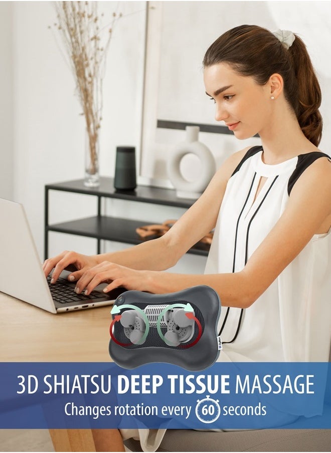 Zyllion - Shiatsu Back and Neck Massager with Heat - Cordless Rechargeable 3D Kneading Deep Tissue Massage Pillow for Chair, Car, Muscle Pain Relief - Black (ZMA-13RB) - Image 1