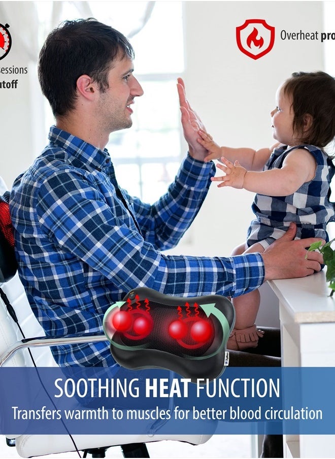 Zyllion - Shiatsu Back and Neck Massager with Heat - Cordless Rechargeable 3D Kneading Deep Tissue Massage Pillow for Chair, Car, Muscle Pain Relief - Black (ZMA-13RB) - Image 1