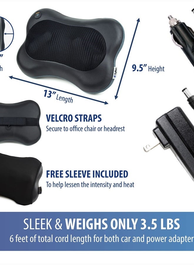 Zyllion - Shiatsu Back and Neck Massager with Heat - Cordless Rechargeable 3D Kneading Deep Tissue Massage Pillow for Chair, Car, Muscle Pain Relief - Black (ZMA-13RB) - Image 1