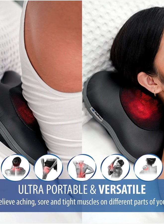 Zyllion - Shiatsu Back and Neck Massager with Heat - Cordless Rechargeable 3D Kneading Deep Tissue Massage Pillow for Chair, Car, Muscle Pain Relief - Black (ZMA-13RB) - Image 1
