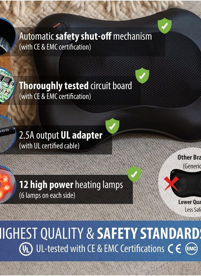 Zyllion - Shiatsu Back and Neck Massager with Heat - Cordless Rechargeable 3D Kneading Deep Tissue Massage Pillow for Chair, Car, Muscle Pain Relief - Black (ZMA-13RB) - Image 1
