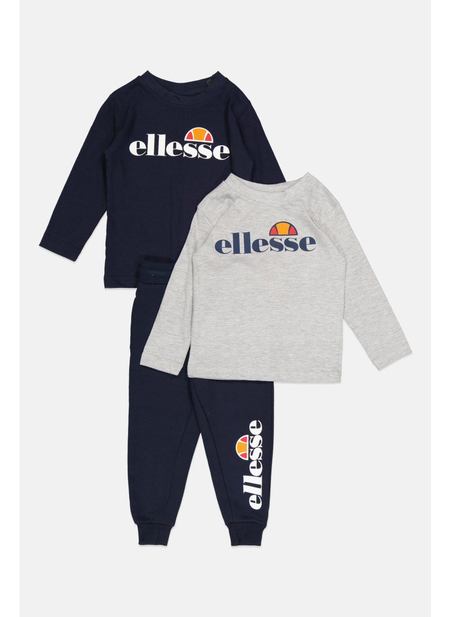 Ellesse Toddlers Boy 3 Pcs Brand Logo Sweatshirt And Sweatpants, Navy  - Image 3