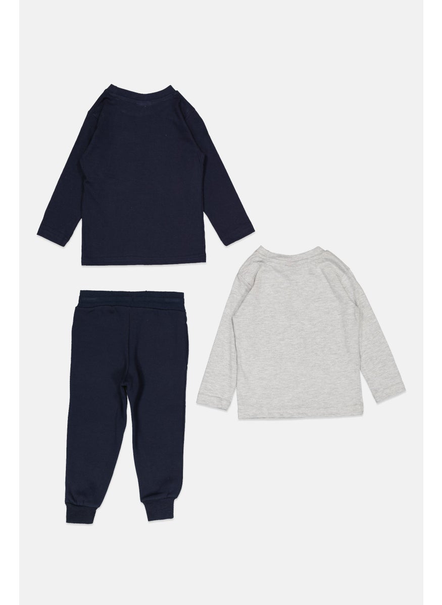 Ellesse Toddlers Boy 3 Pcs Brand Logo Sweatshirt And Sweatpants, Navy  - Image 2