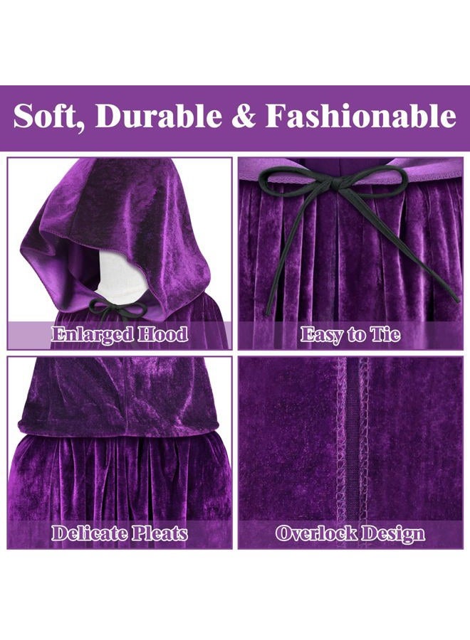 Sarfel Hooded Cloak Velvet Cape with Hood Halloween Capes Women Witch Costume Vampire Cloak Wizard Robe Men Cosplay Costume, Purple, XL - Image 4