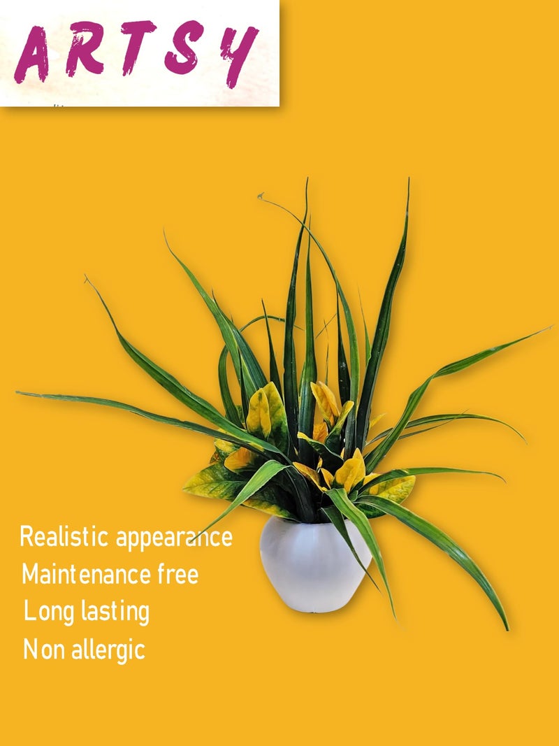 ARTSY® Artificial Plant with Pot for Home Decoration, Artificial Leaves, Flowers, Decorative Showpiece for Table Top Decor, Craft and DIY, Combo, Green, 1 Piece - Image 5