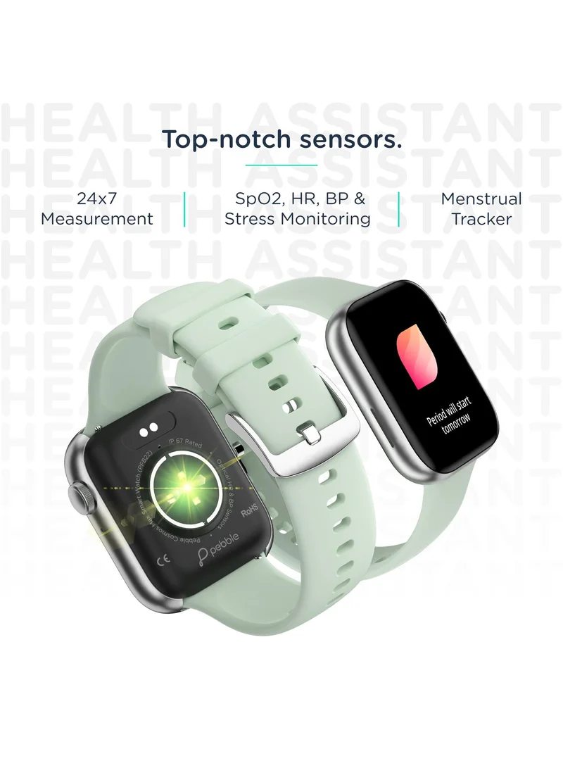 Pebble Cosmos Max 1.81" Smartwatch for Men and Women, Largest Display, Bluetooth Calling, 100+ Sports Modes, HR & SpO2 Monitoring, Built-In Games, Voice Assistant - Mint Green