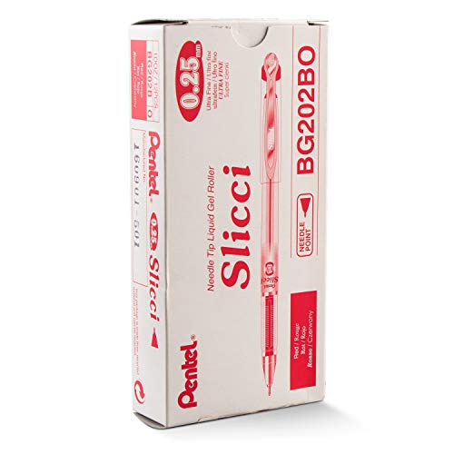 Pentel قلم جل بنتل آرتس سليكسي 0.25 مم فائق الدقة، حبر أحمر، علبة من 12 (BG202-B) - Image 1