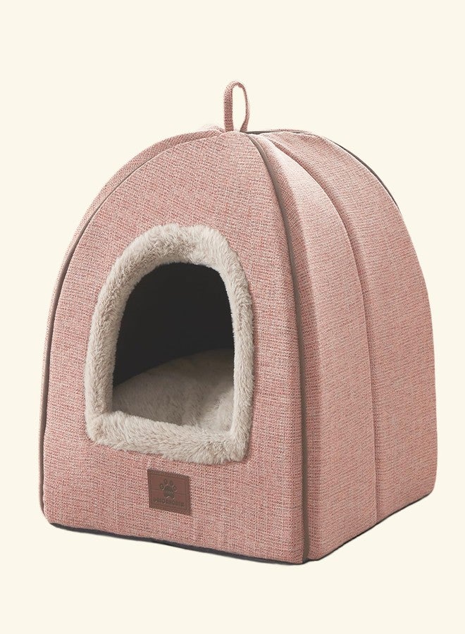 WINDRACING Cat Bed for Indoor Cats - Cat House Cats Tent with Removable Washable Cushioned Pillow, Soft and Self Kitten beds,for Small and Medium Pet Bed, Pink - Image 1