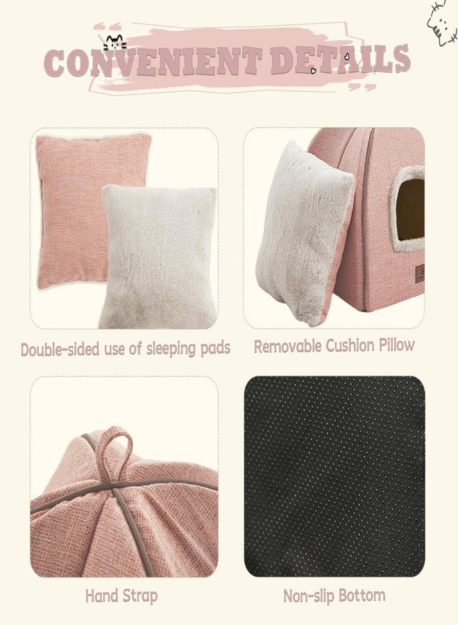 WINDRACING Cat Bed for Indoor Cats - Cat House Cats Tent with Removable Washable Cushioned Pillow, Soft and Self Kitten beds,for Small and Medium Pet Bed, Pink - Image 4