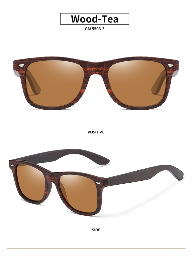 Wood Bamboo Polarized Sunglasses for Men Women, UV400 Protection with Patterned Temples & Spring Hinge - Image 1