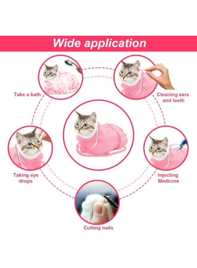 BAZARU Cat Grooming & Bathing Bag – Anti-Scratch Breathable Mesh for Safe Nail Trimming, Ear Cleaning, Medicine Care, 5 Adjustable Drawstrings, Universal Fit for Cats (Pink) - Image 4
