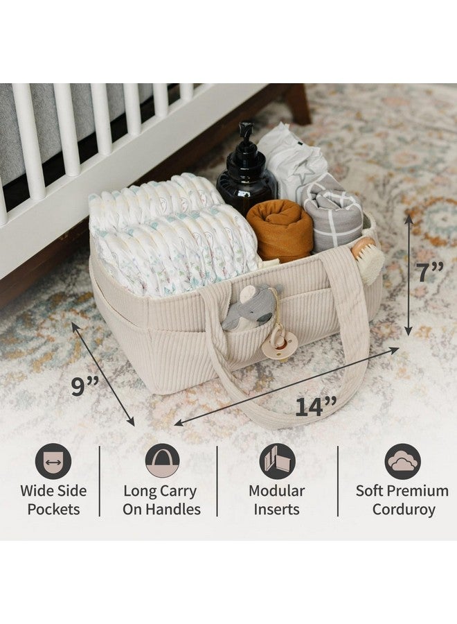 Putska PUTSKA Baby Diaper Caddy Organizer for Changing Table - Stylish Nursery Storage Basket, Newborn Essentials, Baby Shower Gifts and Registry Must-Haves for Boy or Girl, Car Diaper Caddy, Corduroy Cream - Image 1