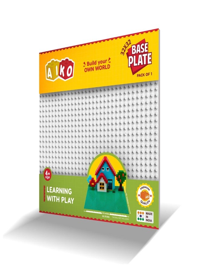 AIKO Classic White Base Plate – 32 x 32 Studs (10" x 10") | Durable ABS Plastic Building Base | Sturdy Foundation for Construction Play | Compatible with Major Block Brands | Ideal Gift for Kids 4+ - Image 1